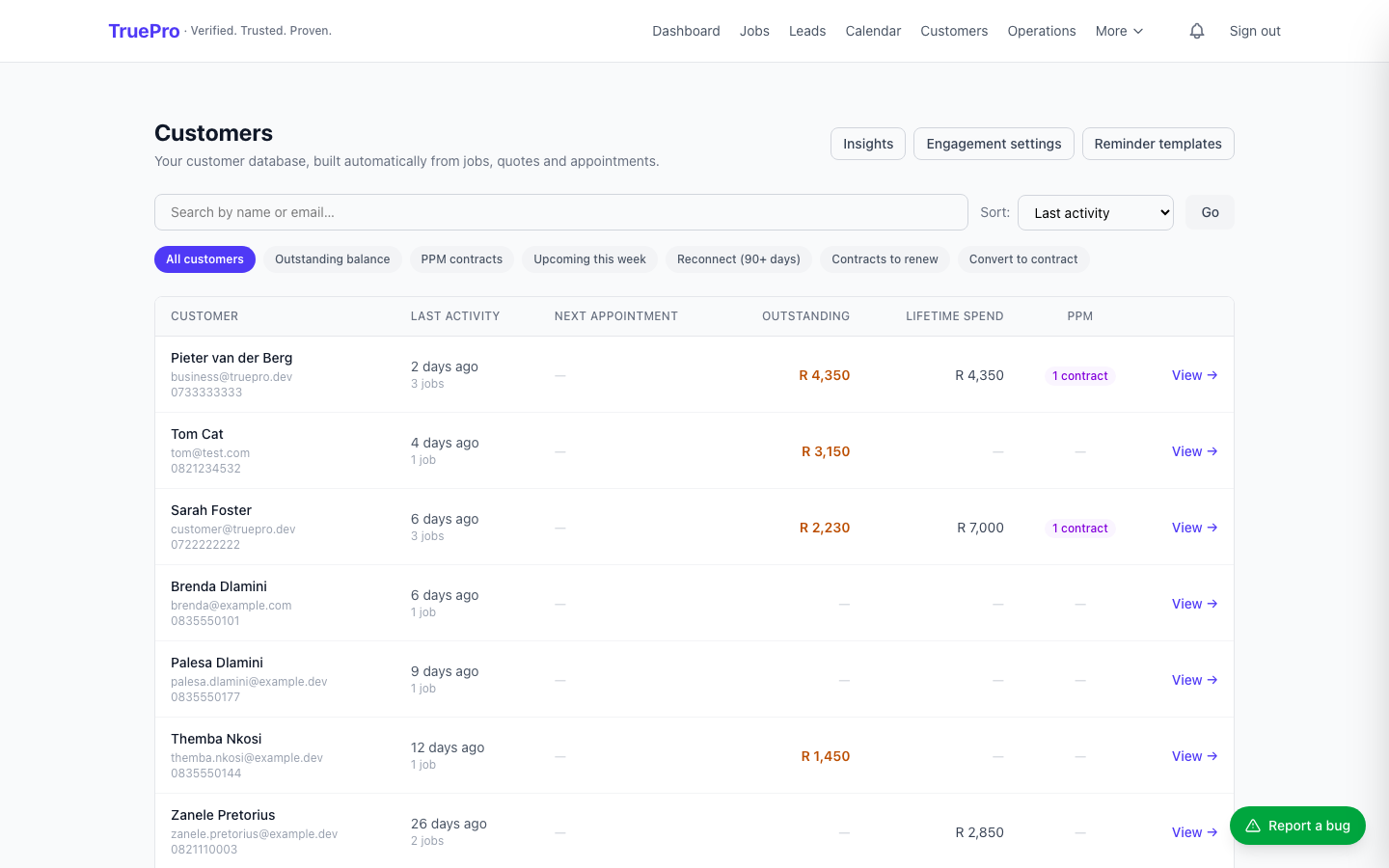 Customer CRM screenshot