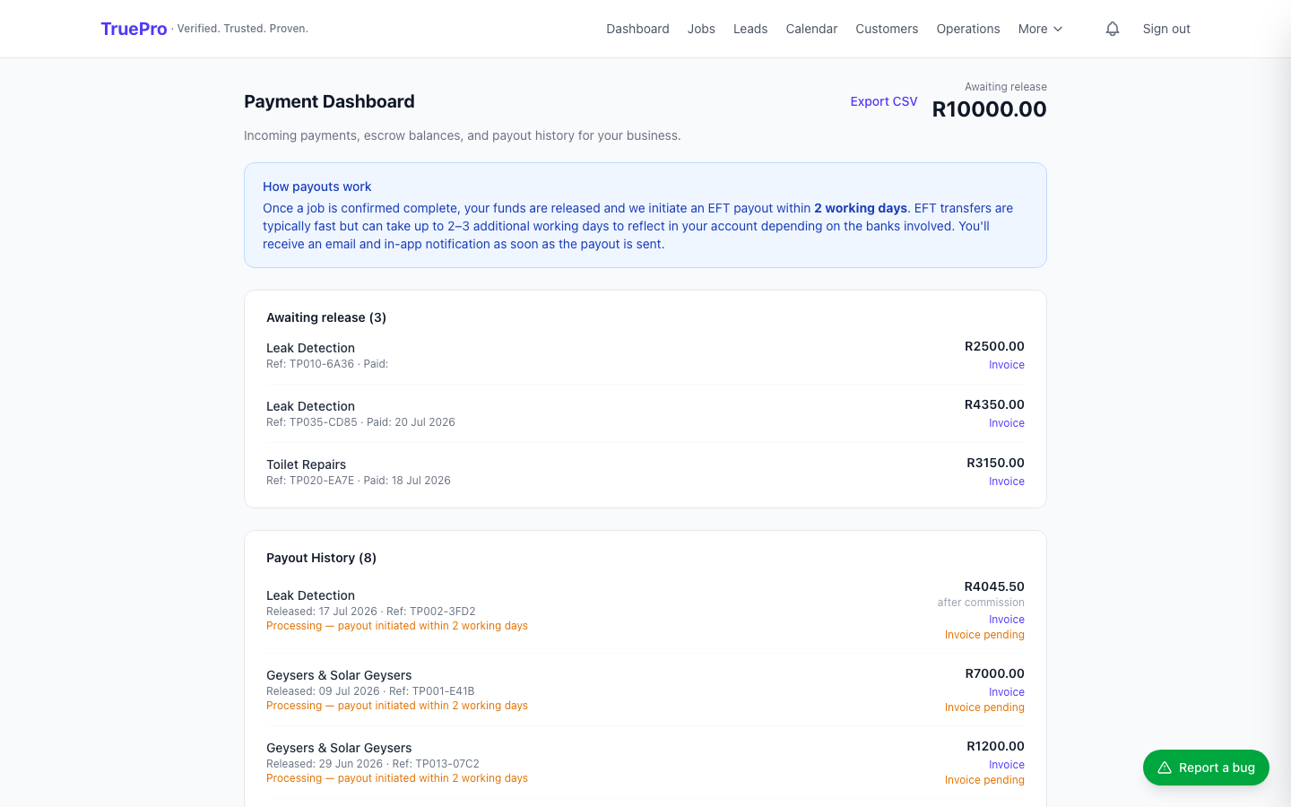 Invoicing & Protected Payments screenshot