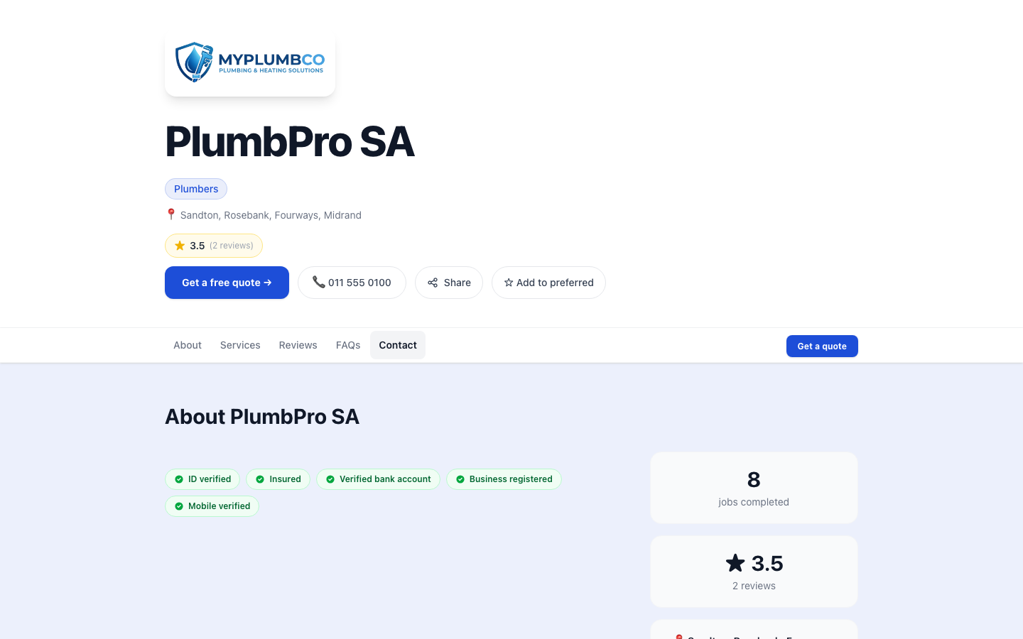 Free Business Mini-Website screenshot