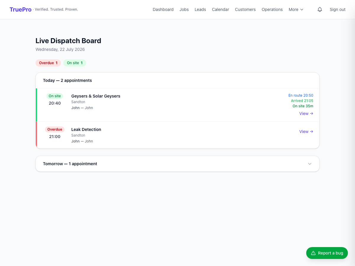 Live Dispatch Board screenshot