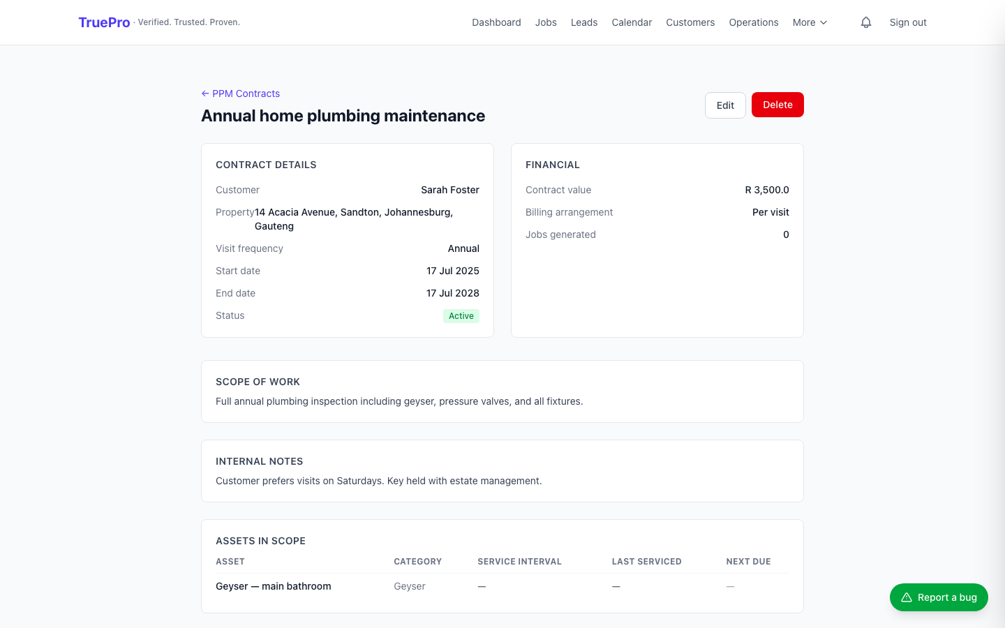 Maintenance Contract (PPM) Management screenshot