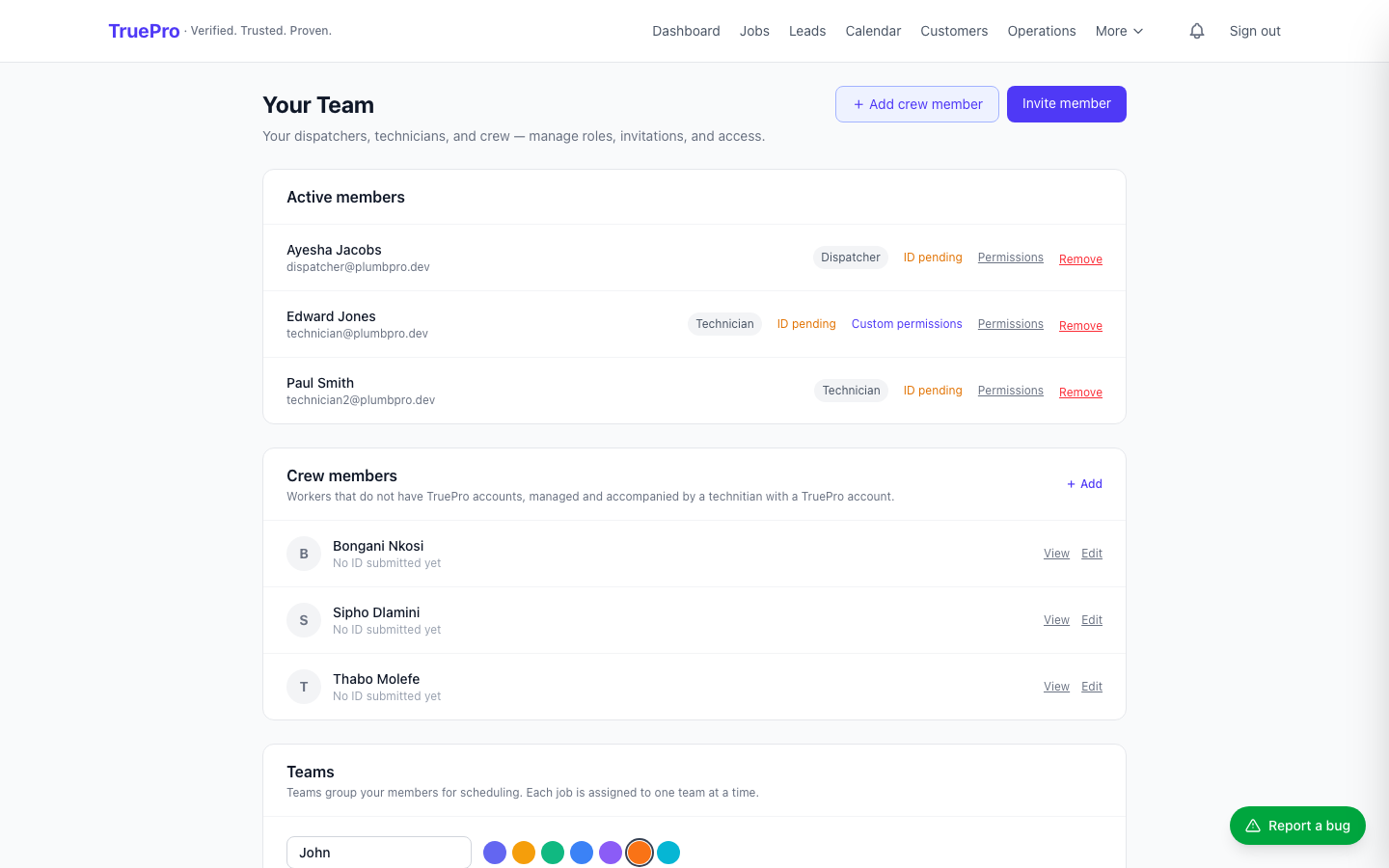 Team & Field Technician Tools screenshot