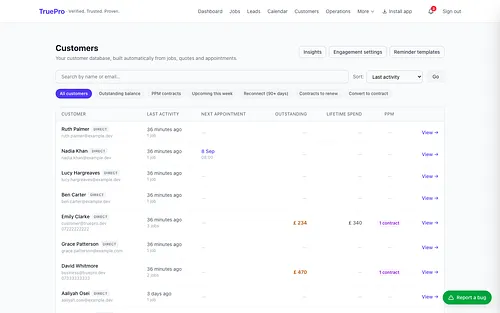 Customer CRM screenshot