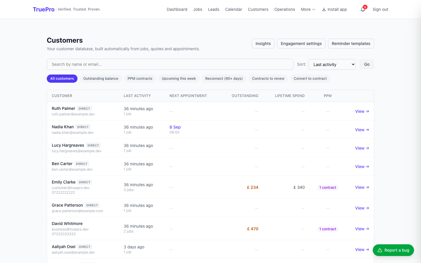 Customer CRM screenshot