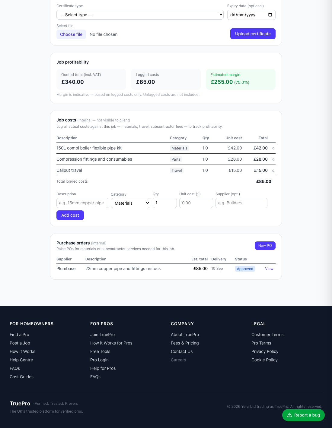 Job Costing & Purchase Orders screenshot