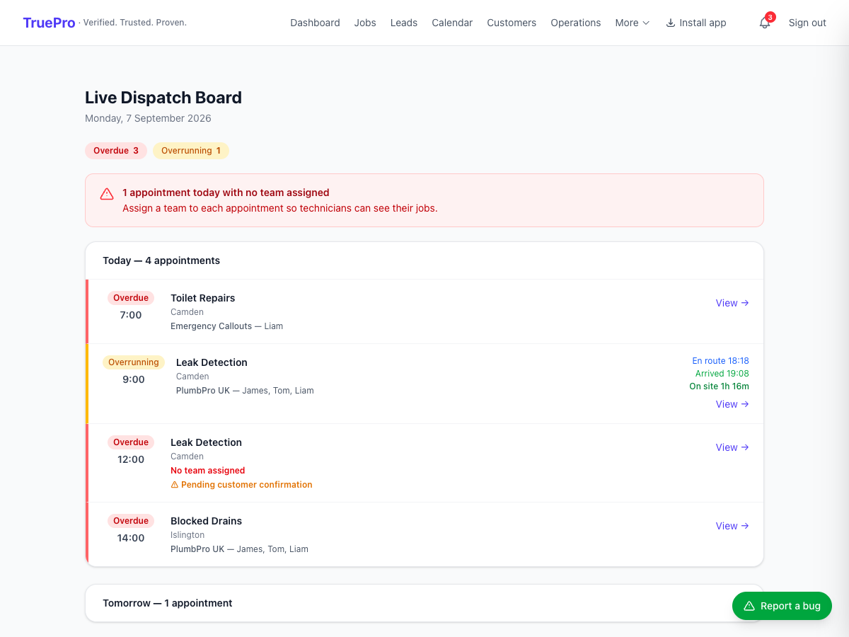 Live Dispatch Board screenshot
