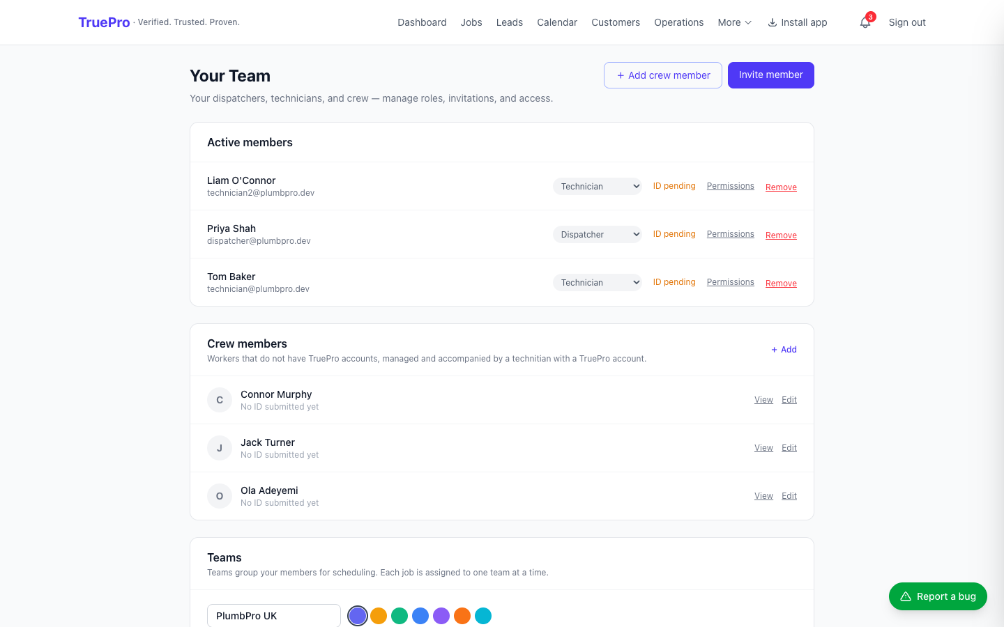Team & Field Technician Tools screenshot